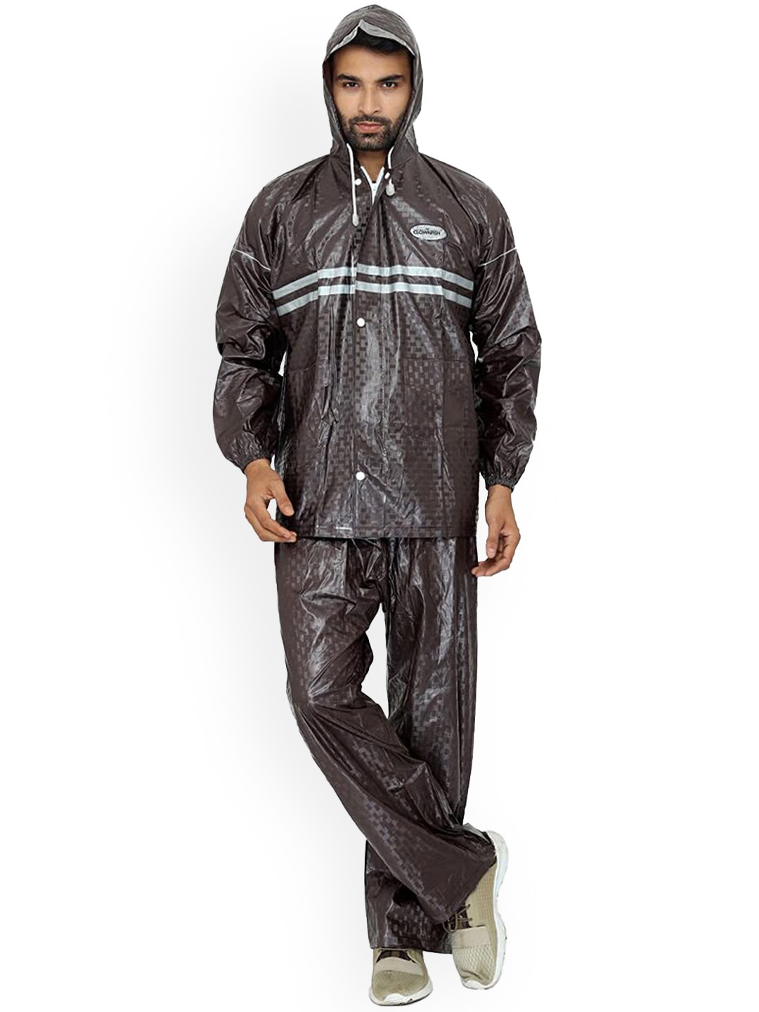 

THE CLOWNFISH Waterproof PVC Raincoat With Hood & Trouser, Brown
