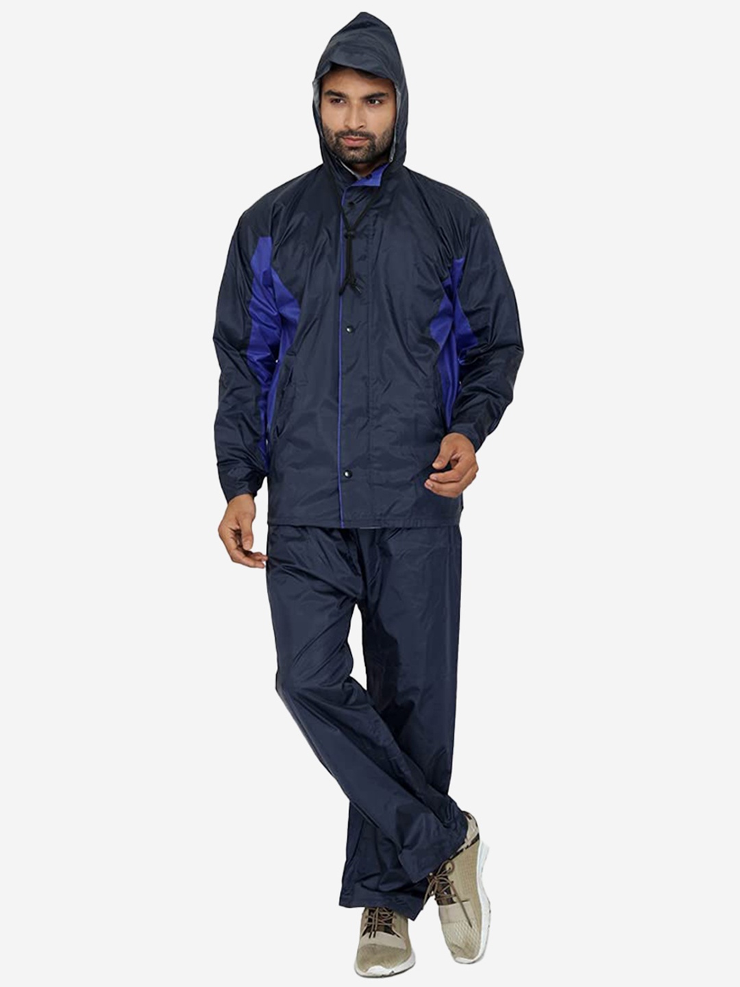 

THE CLOWNFISH Champion Colorblocked Reversible Double Coating Rain Suit With Hood, Navy blue