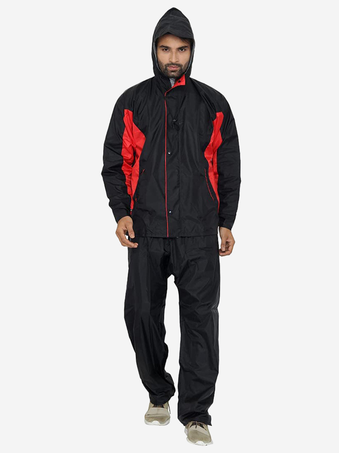 

THE CLOWNFISH Champion Colorblocked Reversible Rain Suit with Hood & Reflector Logo, Black