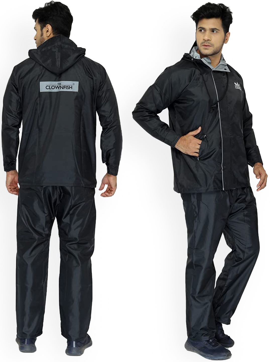 

THE CLOWNFISH Men Hooded Waterproof Rain Suit, Black