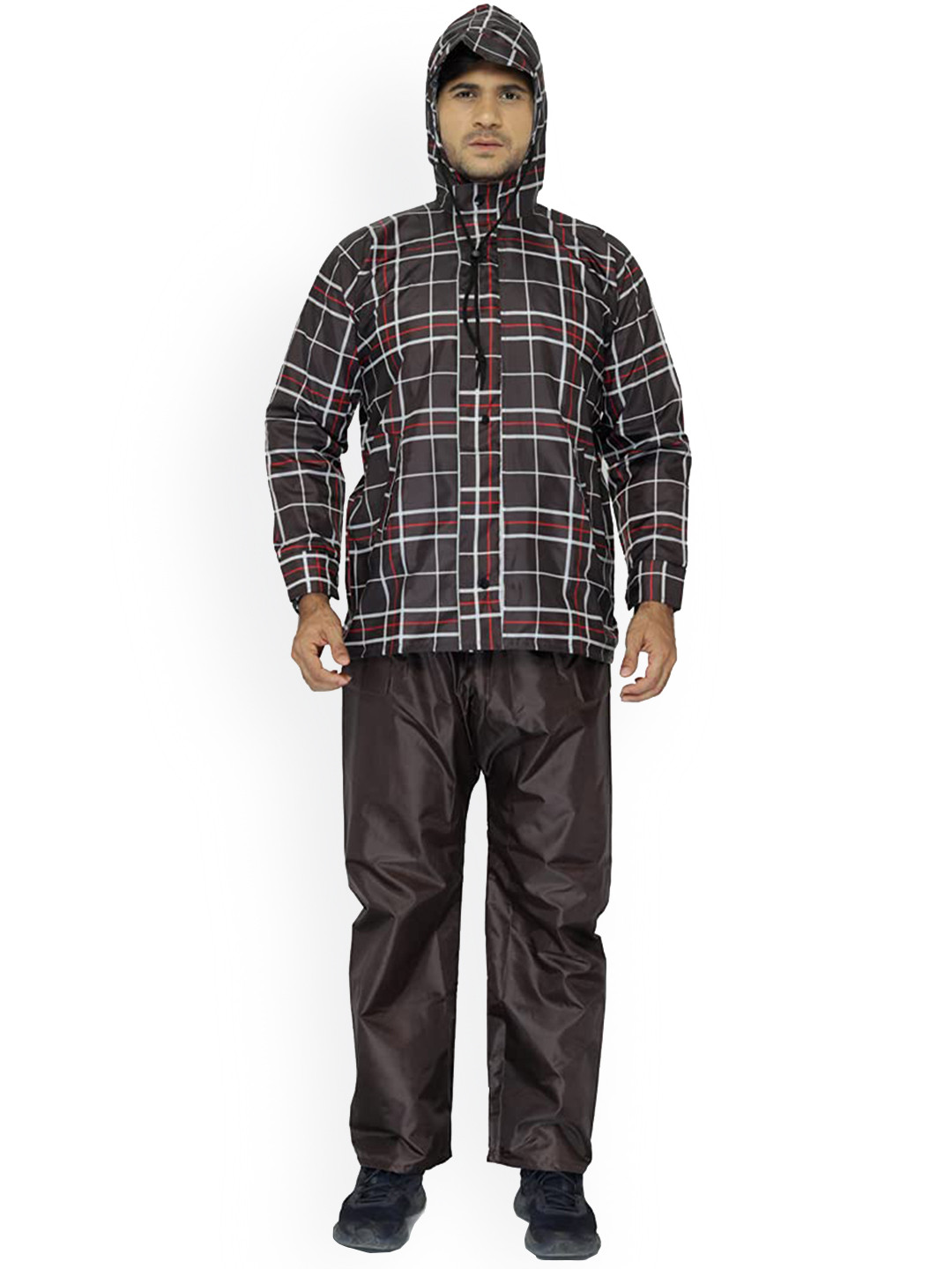 

THE CLOWNFISH Men Hooded Waterproof Reversible Rain Suit, Brown