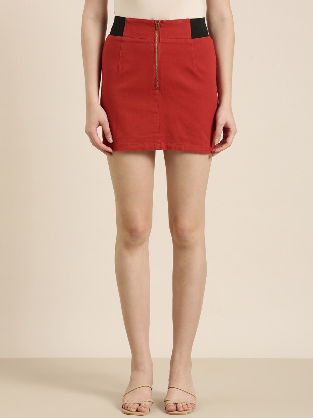 

SHOWOFF Denim Mini A-Line Skirt, Red