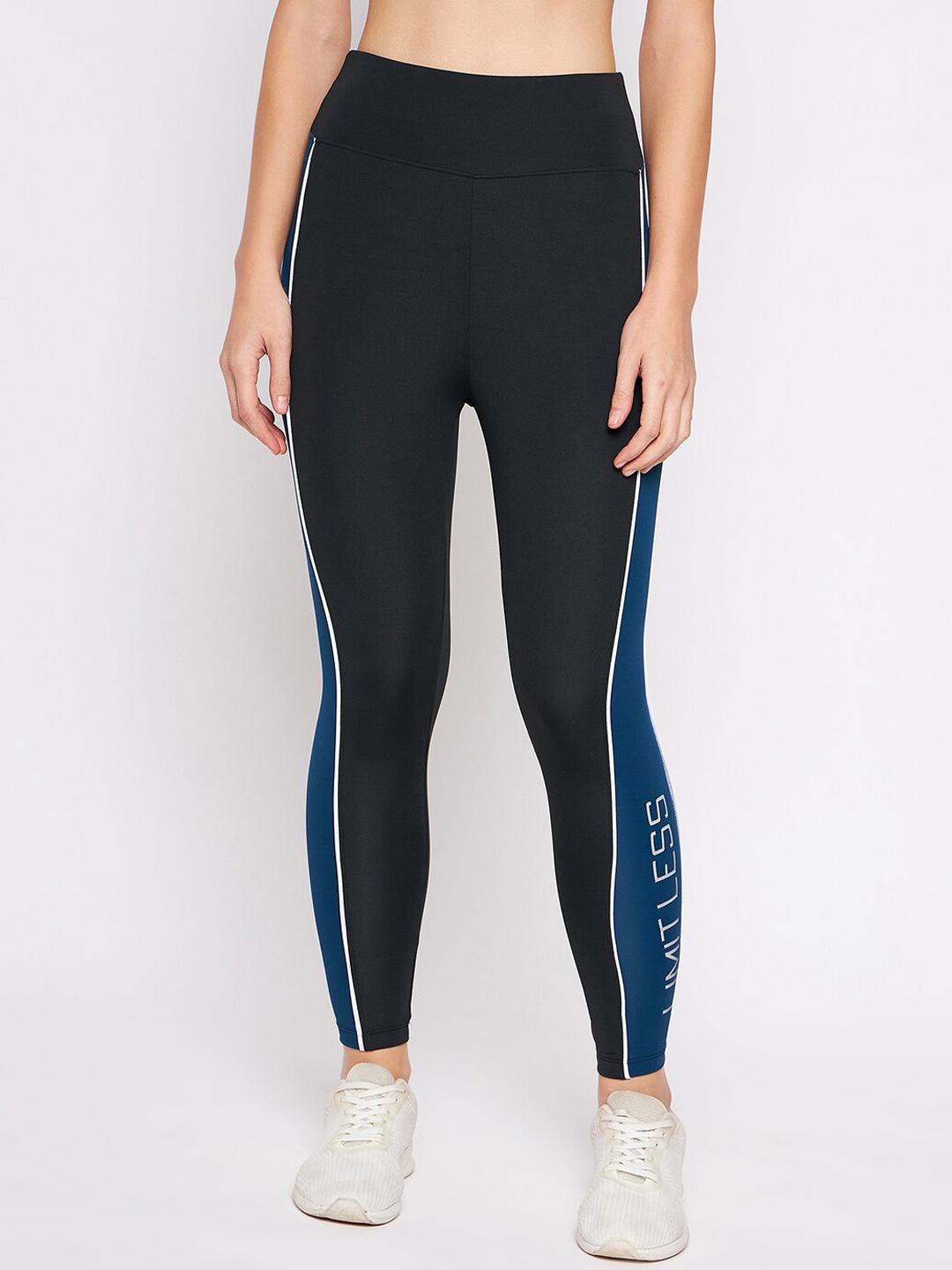 

PERFKT-U Women Colourblocked Slim-Fit Ankle-Length Gym Tights, Black