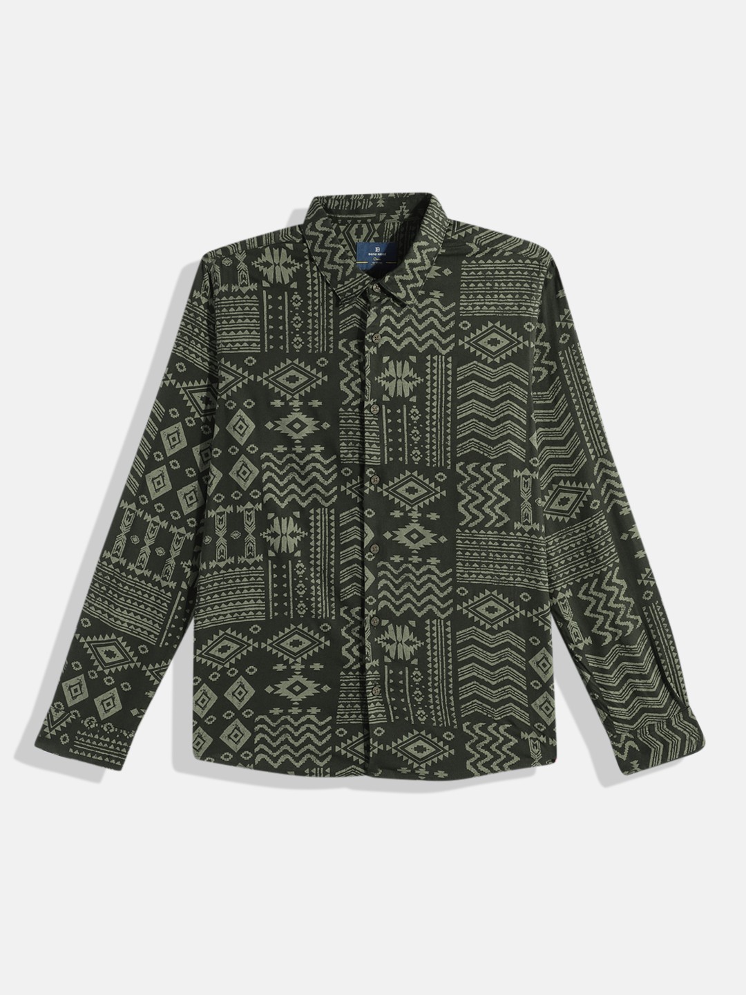 

Bene Kleed Boys Opaque Tribal Printed Casual Shirt, Olive