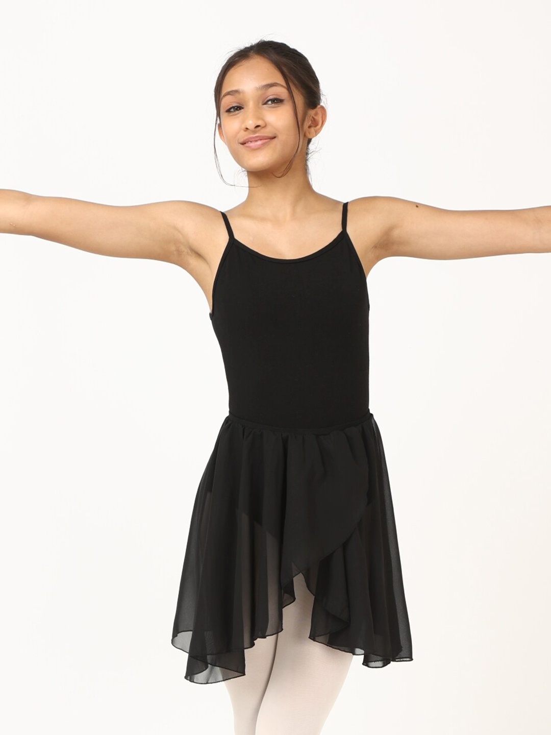 

IKAANYA Girls Ballet Camisole Leotard With Wrap Around Skirt, Black