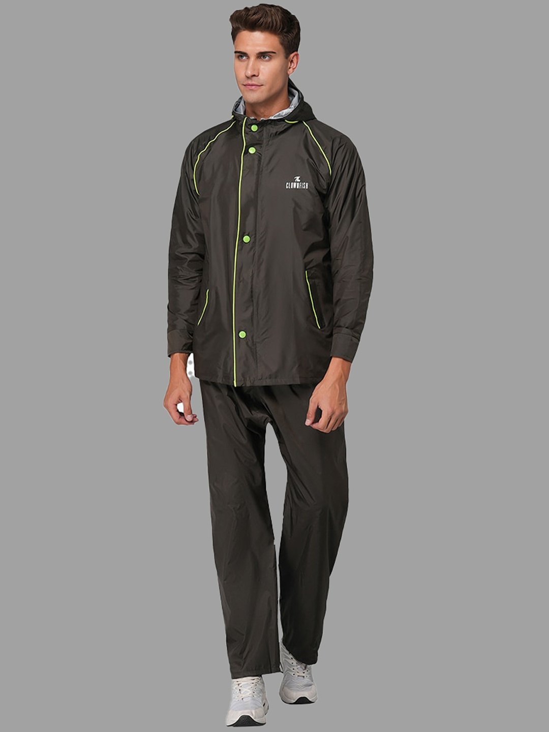 

THE CLOWNFISH Men Hooded Reversable Double Layer Rain Suit, Green