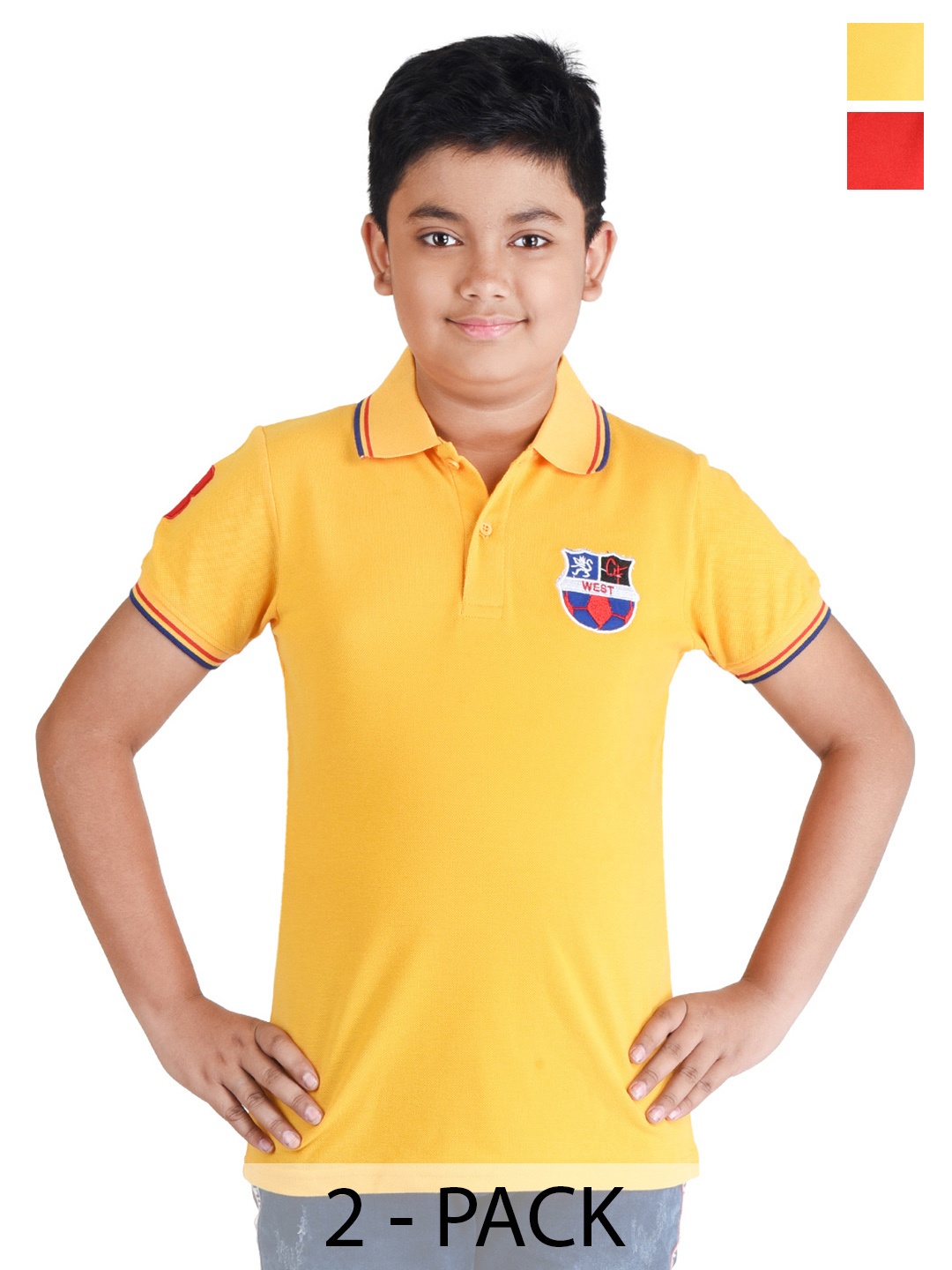 

Clothe Funn Boys Pack of 2 Polo Collar Pure Cotton Applique T-shirt, Yellow