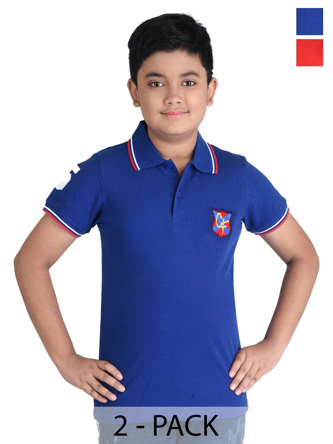 

Clothe Funn Boys Pack of 2 Polo Collar Pure Cotton Applique T-shirt, Blue