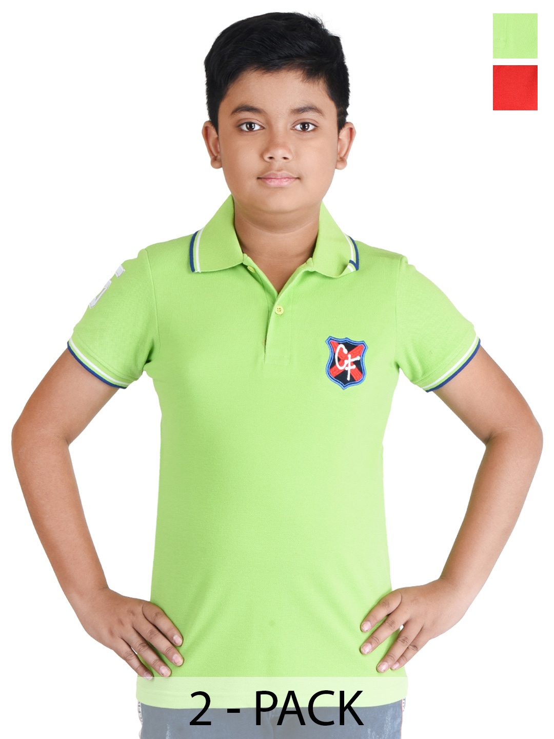 

Clothe Funn Boys Pack of 2 Polo Collar Pure Cotton Applique T-shirt, Green