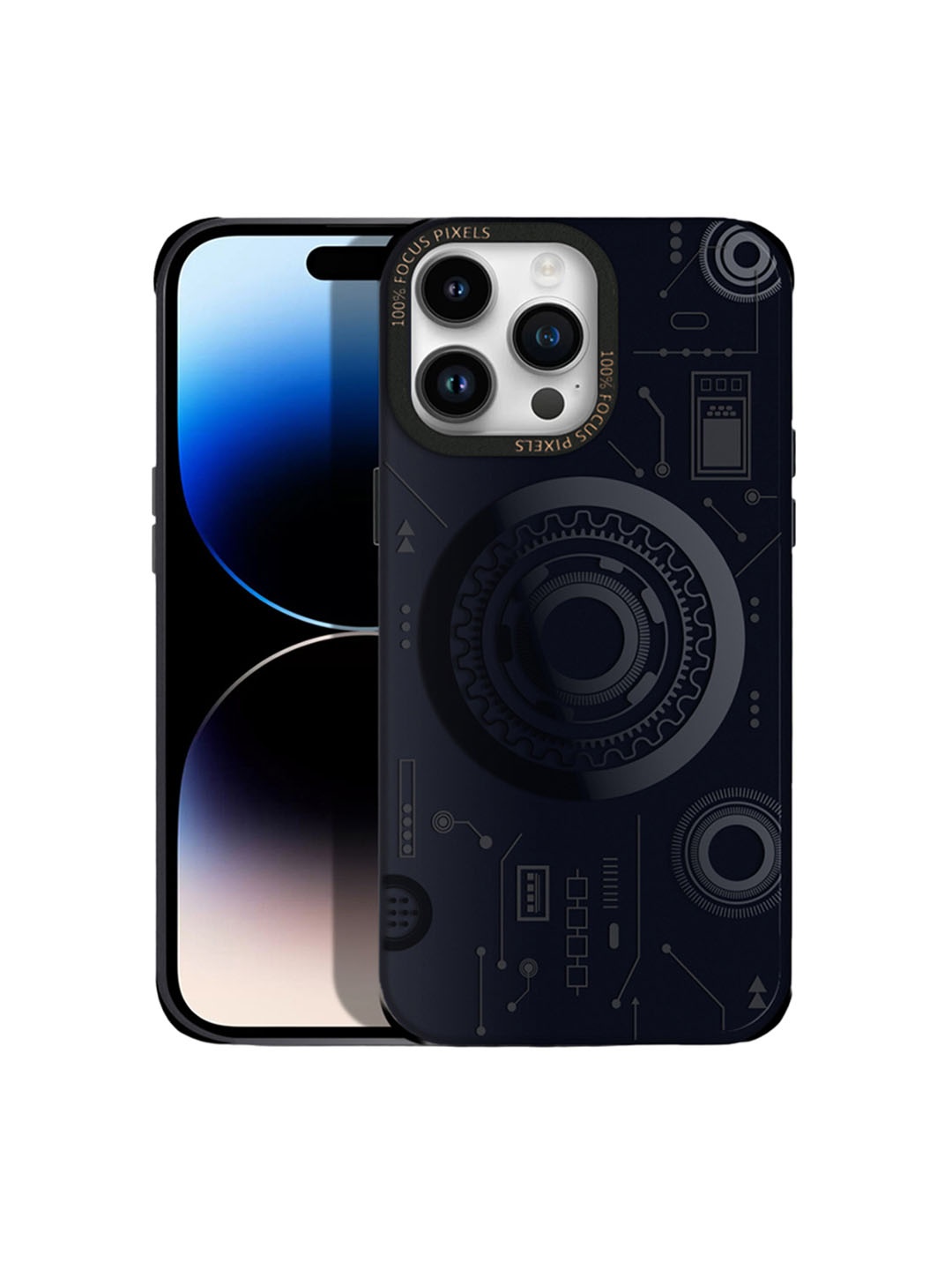 

Karwan Mechanical Techno Design Mag Safe iPhone 14 Pro Back Cover, Black