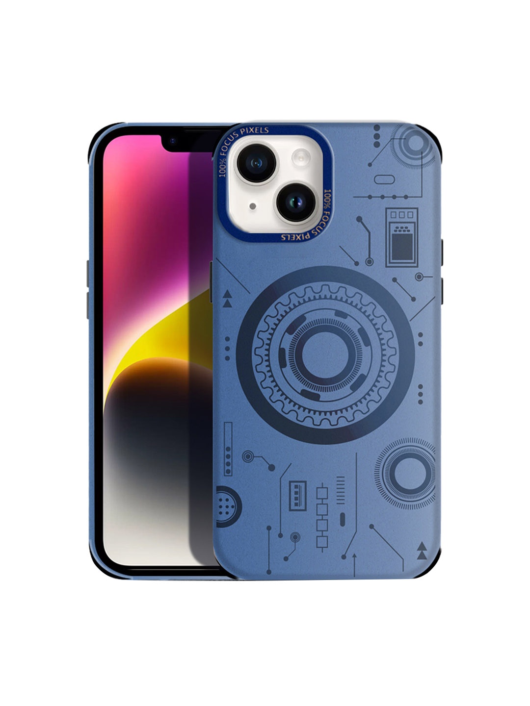 

Karwan Mechanical Techno Design Mag Safe iPhone 14 Back Case, Blue