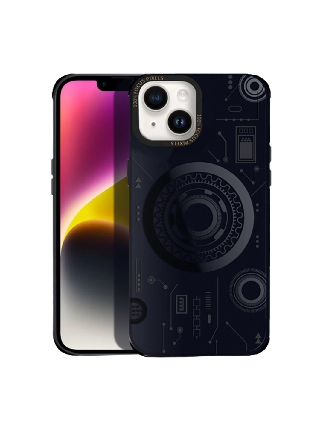 

Karwan Mechanical Techno Design Mag Safe iPhone 14 Back Case, Black