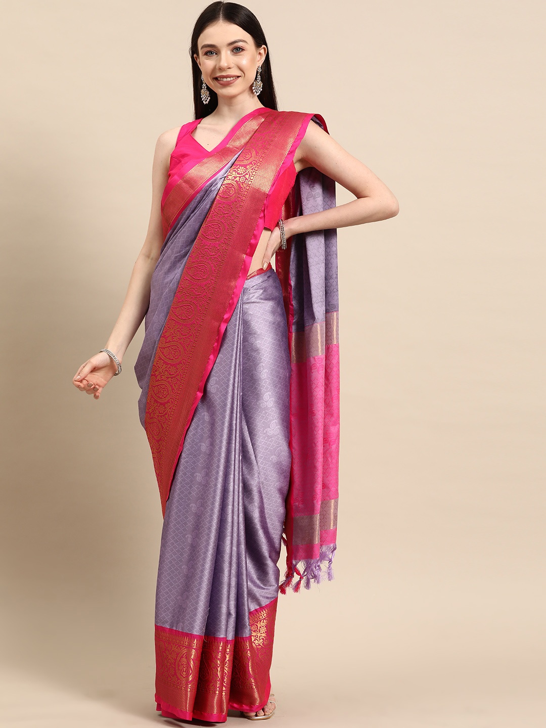 

HERE&NOW Ethnic Motifs Art Silk Banarasi Saree, Lavender