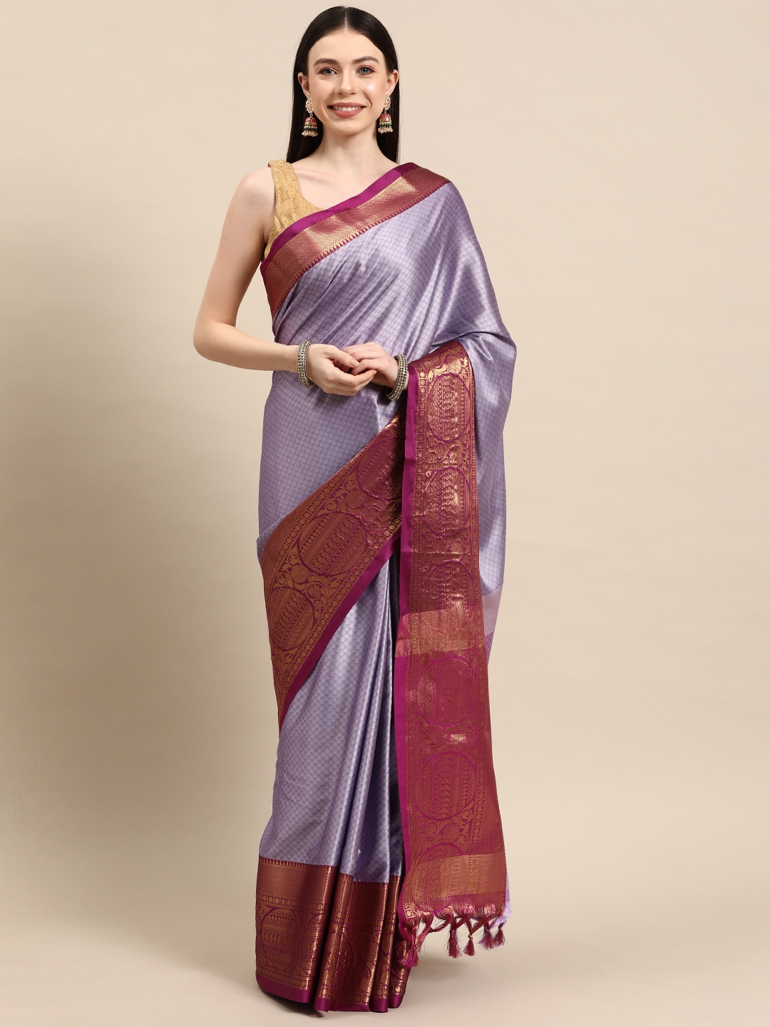 

HERE&NOW Ethnic Motifs Art Silk Banarasi Saree, Lavender