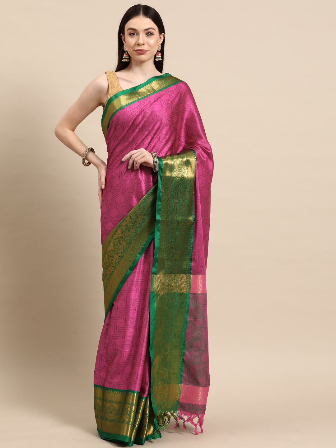 

HERE&NOW Ethnic Motifs Art Silk Banarasi Saree, Pink