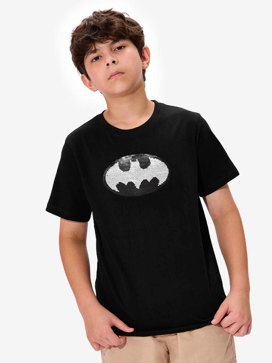 

The Souled Store Boys Black Batman Symbol Graphic Printed Pure Cotton T-Shirt