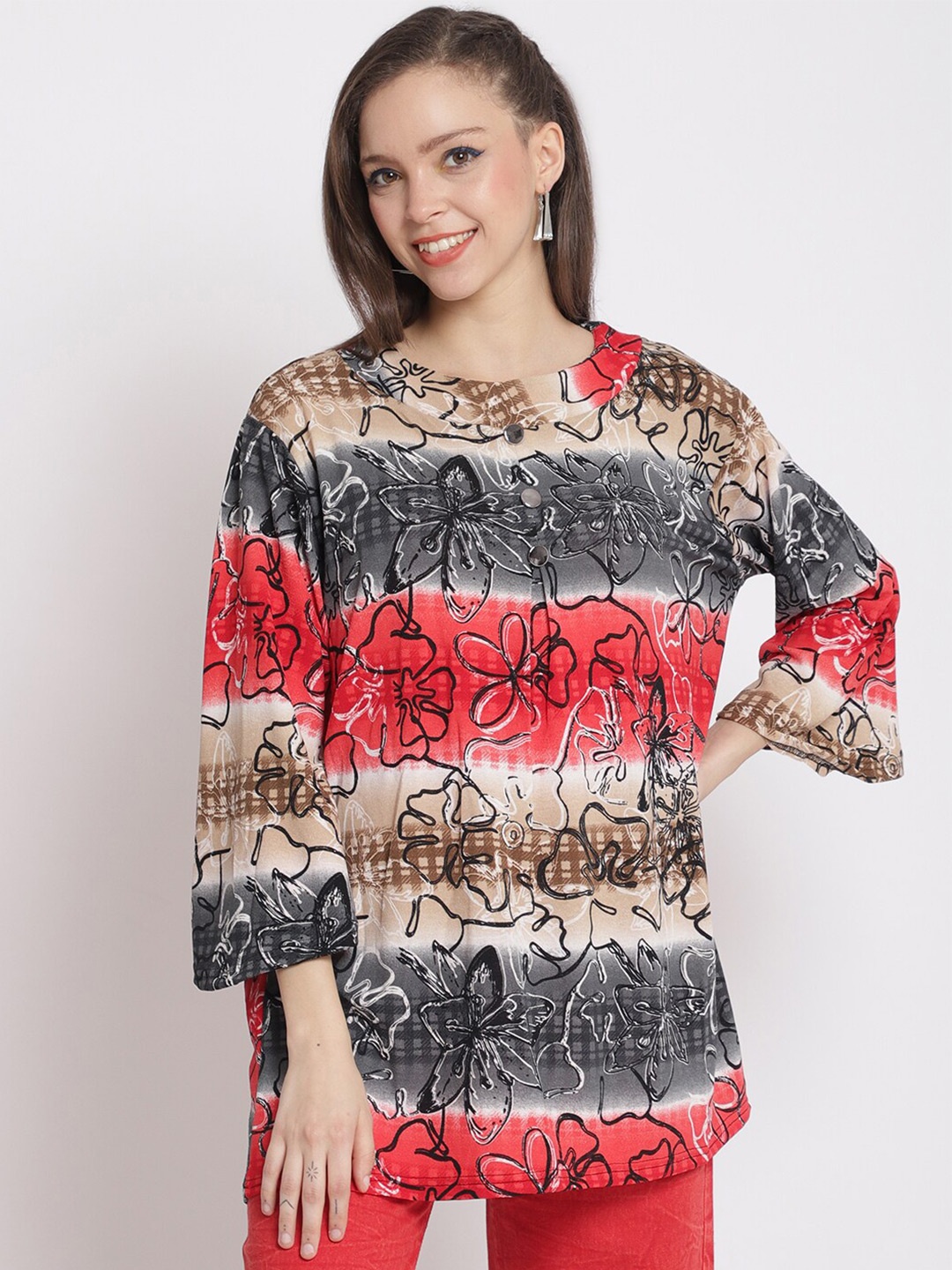 

The Mini NEEDLE Floral Printed Longline Top, Red