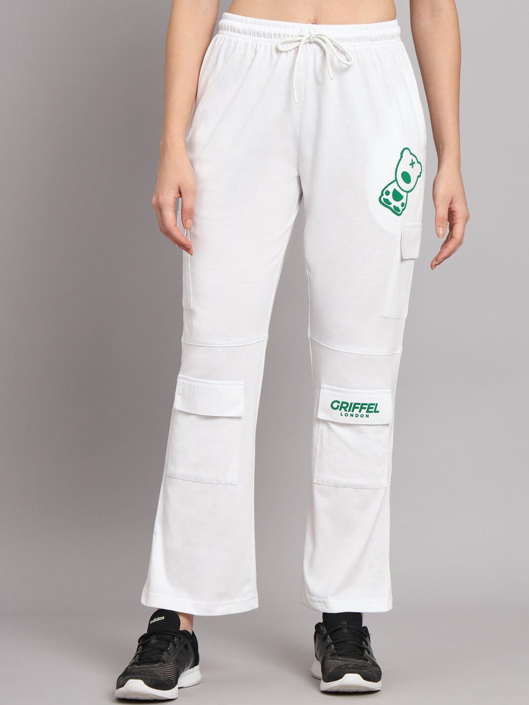 

GRIFFEL Women Mid Rise Cotton Track Pants, White