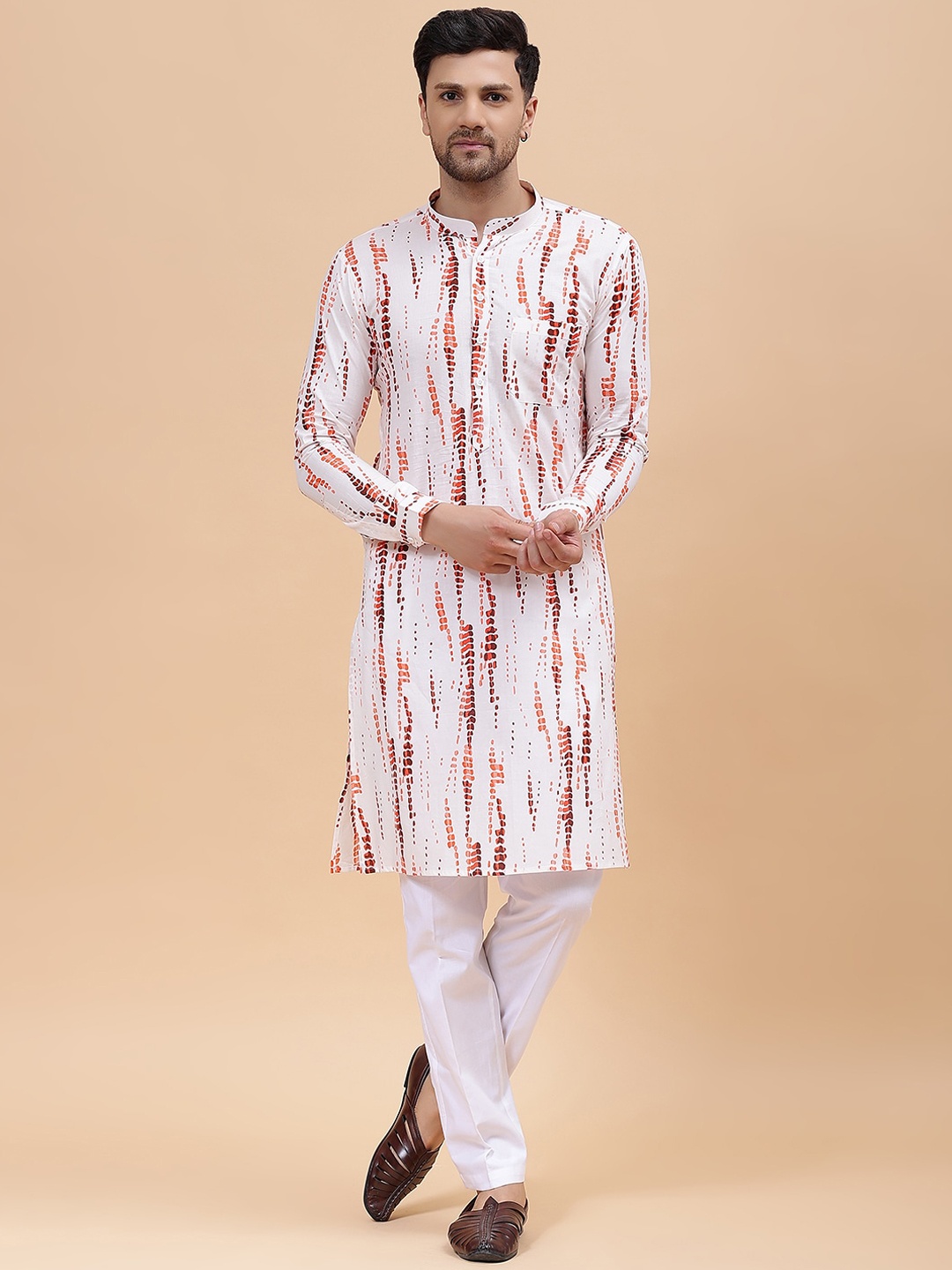 

See Designs Men Tie And Dye Straight Pure Cotton Kurta, White