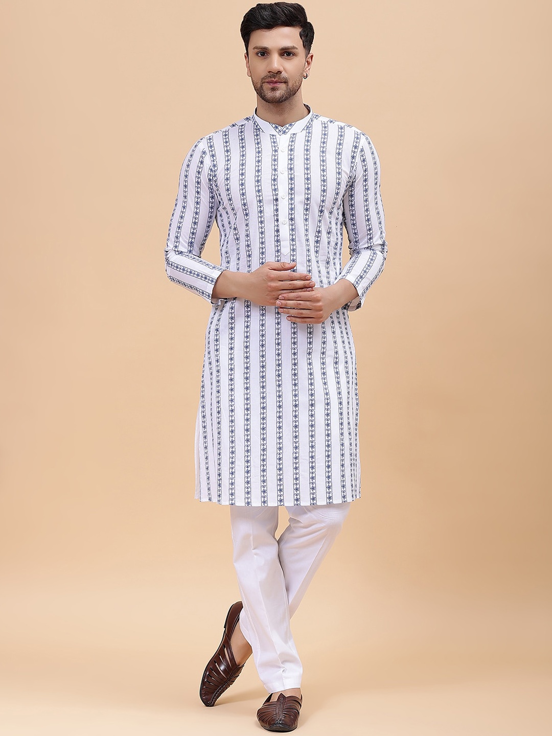 

See Designs Floral Printed Straight Pure Cotton Kurta, White