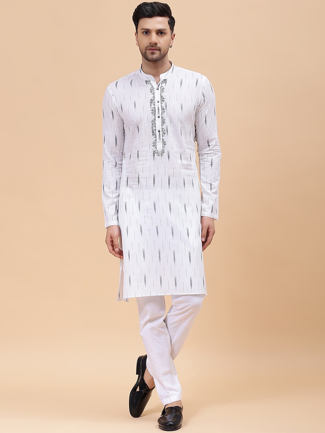 

See Designs Woven Design Thread Work Straight Pure Cotton Kurta, White