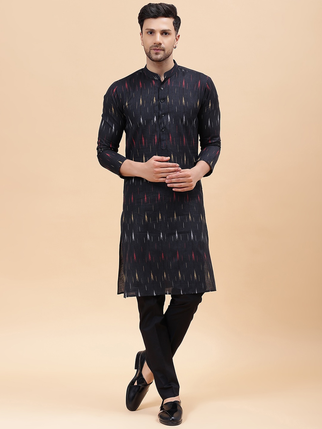 

See Designs Mandarin Collar Kurta, Black