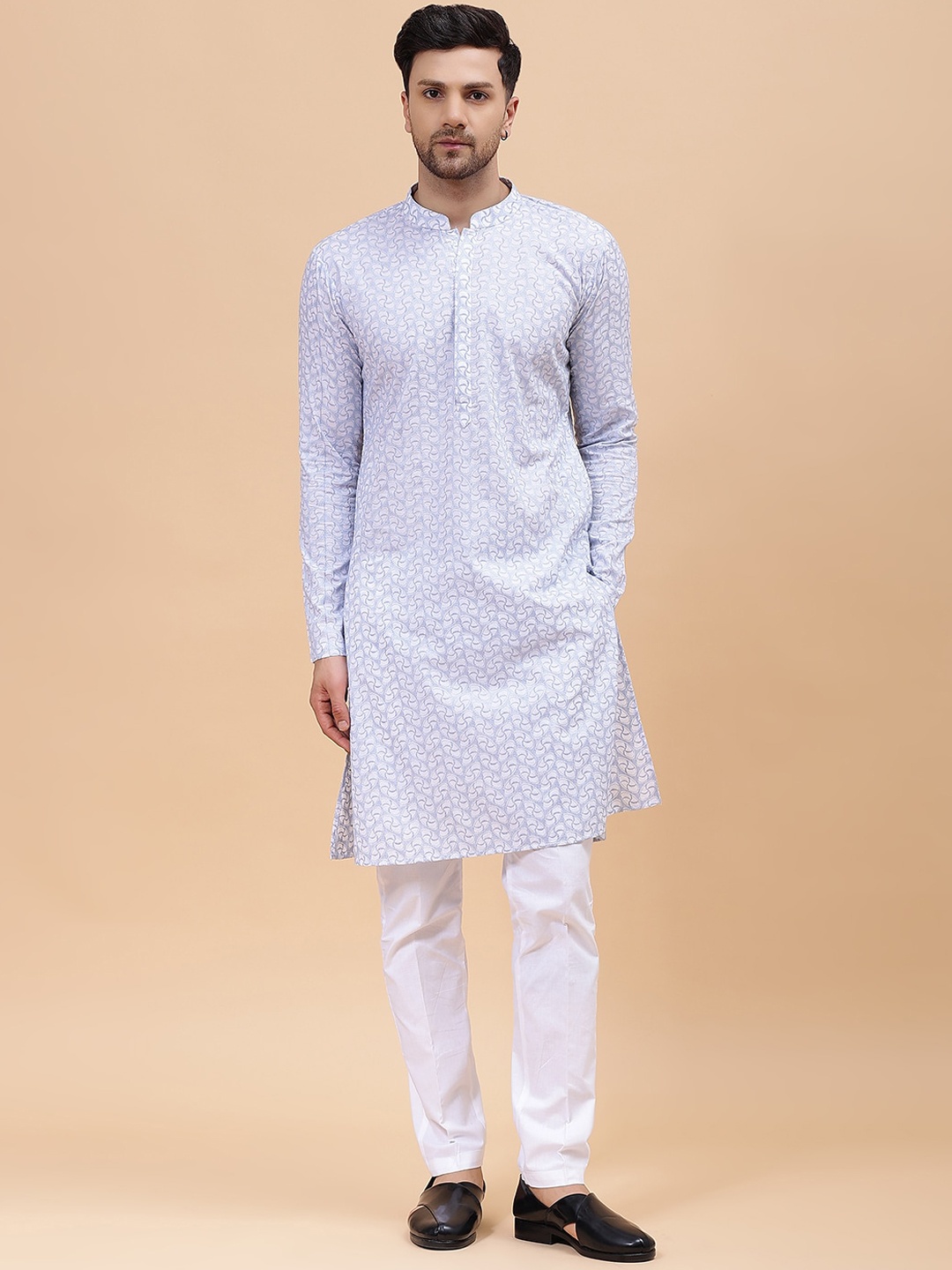 

See Designs Geometric Embroidered Pure Cotton Kurta, White