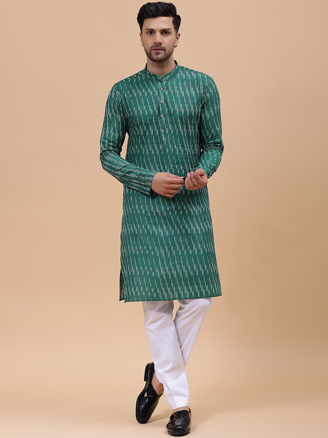 

See Designs Striped Pure Cotton Kurta, Green