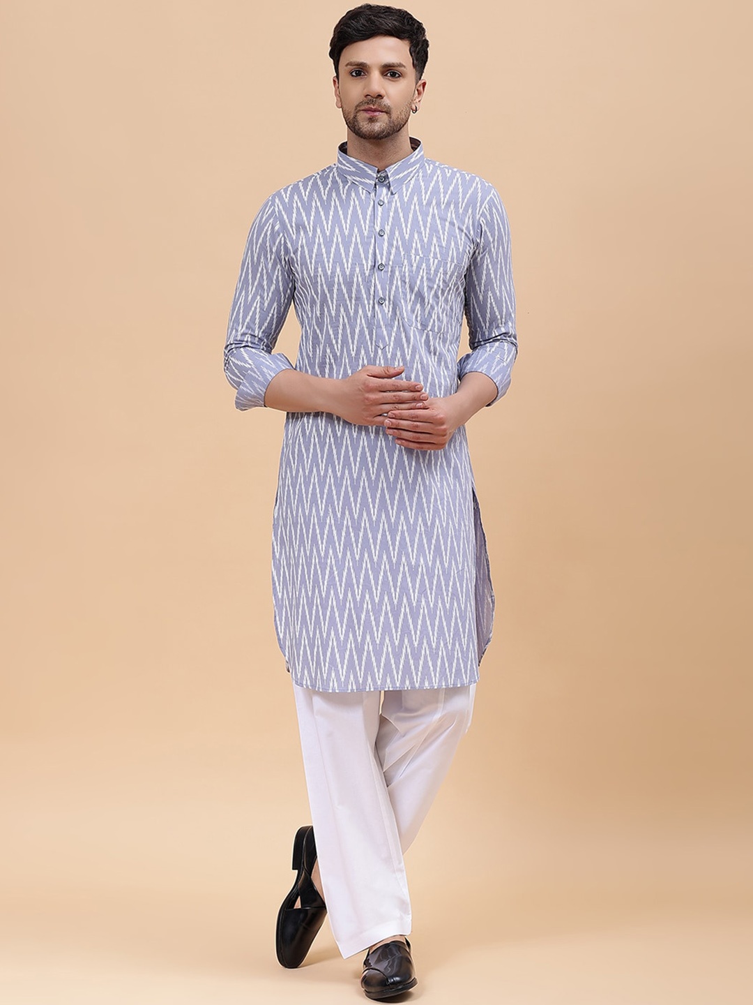 

See Designs Geometric Printed Pure Cotton Kurta, Grey