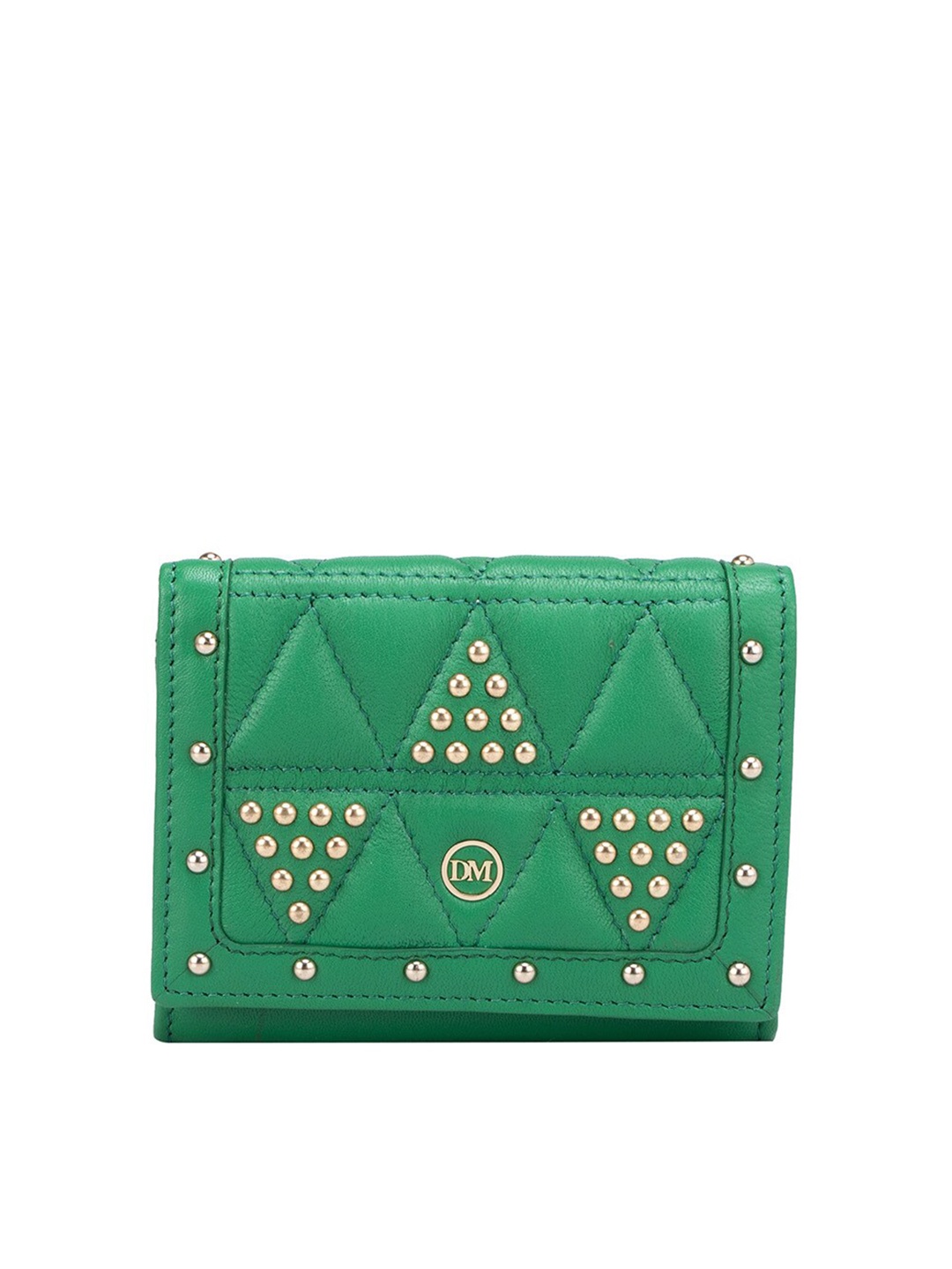 

Da Milano Geometric Textured Embellished Leather Card Holder, Green