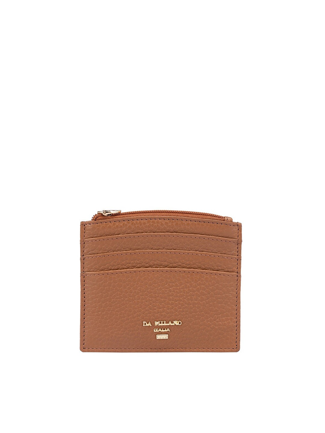

Da Milano Textured Zip Detail Leather Card Holder, Brown