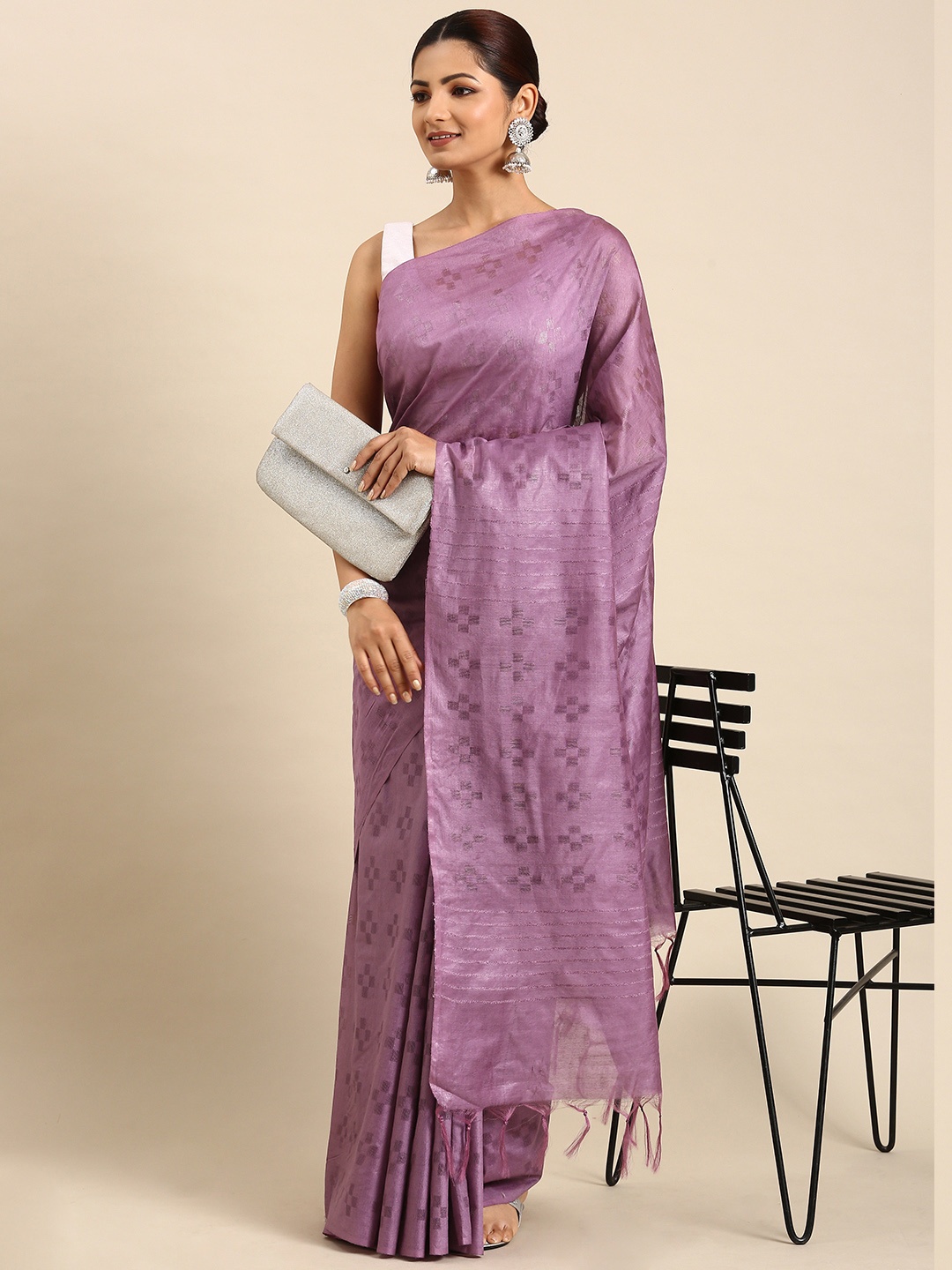 

swatika Woven Design Zari Silk Blend Bhagalpuri Saree, Purple