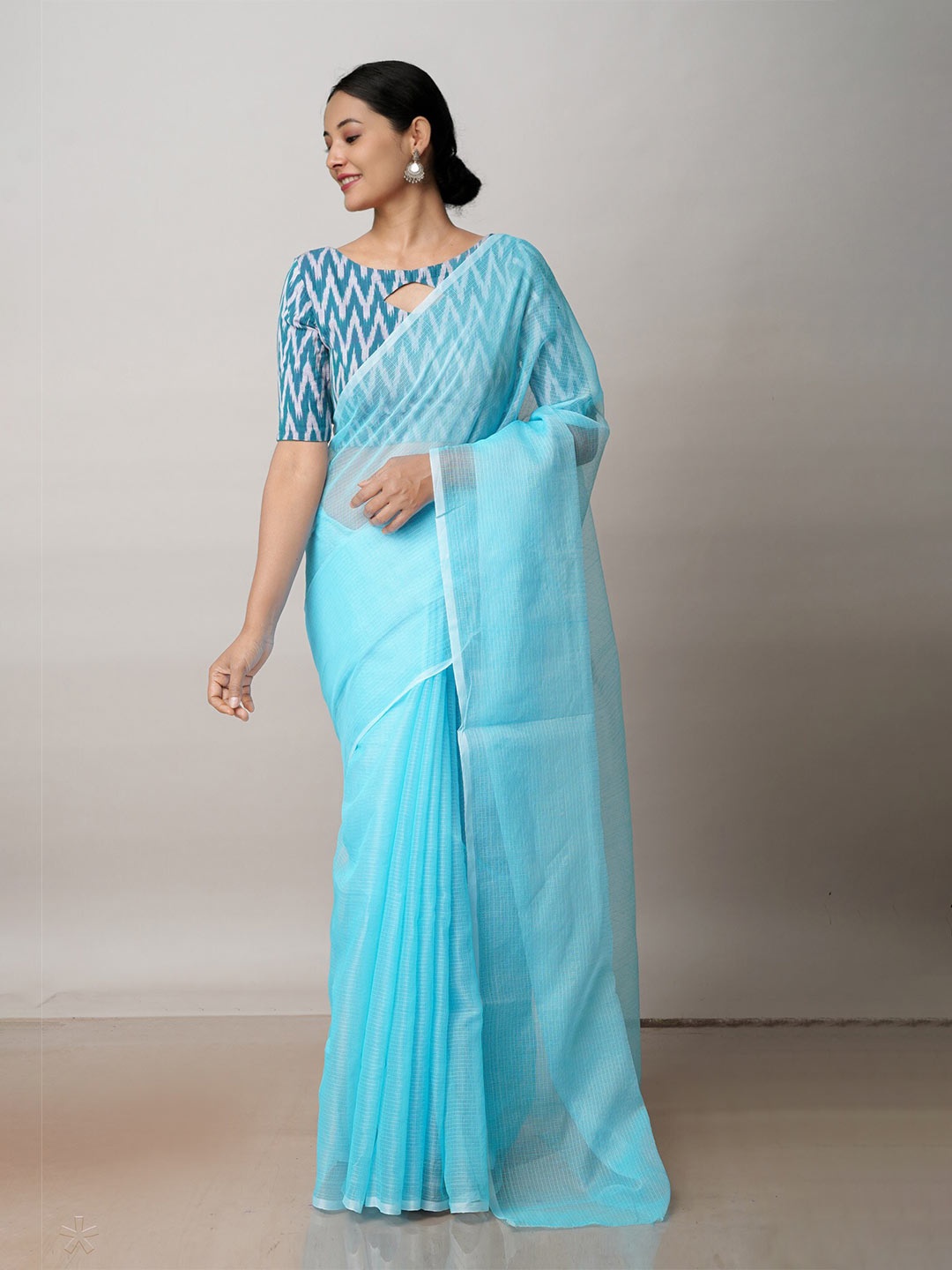 

Unnati Silks Woven Design Zari Pure Cotton Kota Saree, Blue
