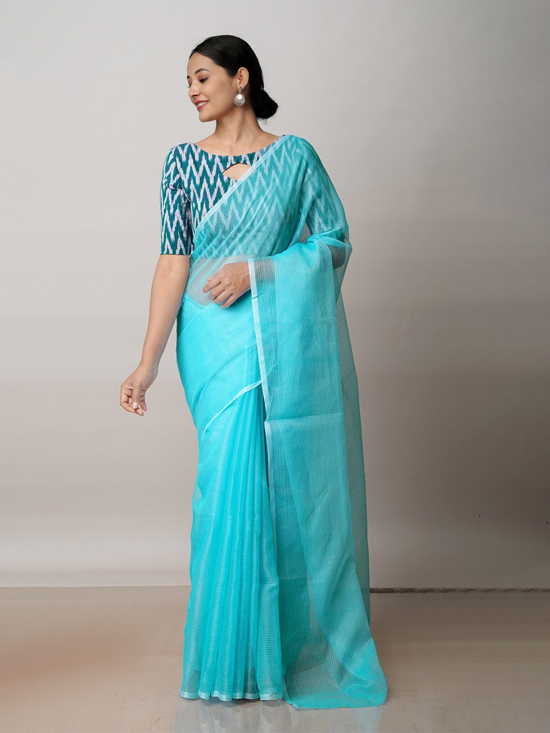 

Unnati Silks Woven Design Zari Pure Cotton Kota Saree, Blue