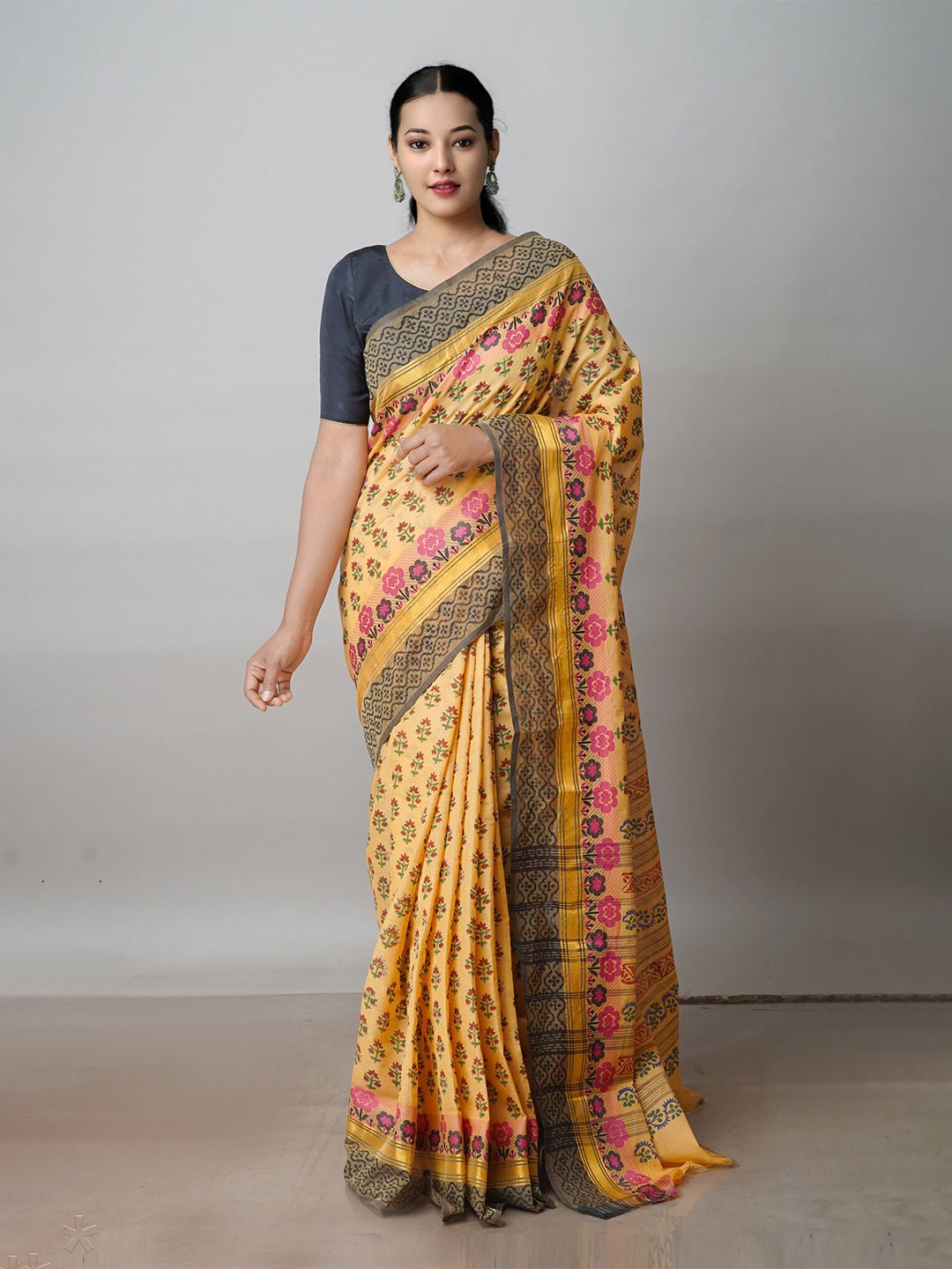 

Unnati Silks Ethnic Motifs Printed Pure Cotton Chettinad Saree, Orange