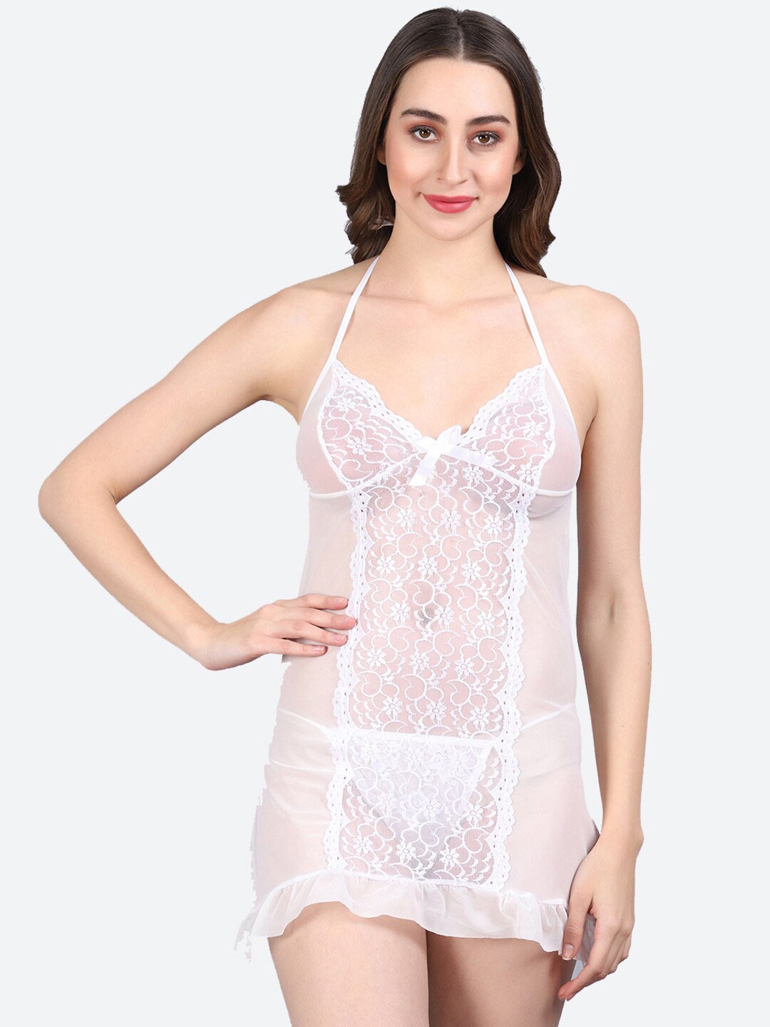 

Fleurt Shoulder Straps Lace Baby Doll & Briefs, White