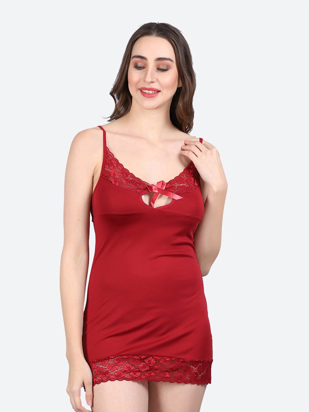 

Fleurt Shoulder Straps Cut-out Lace Baby Doll & Briefs, Maroon