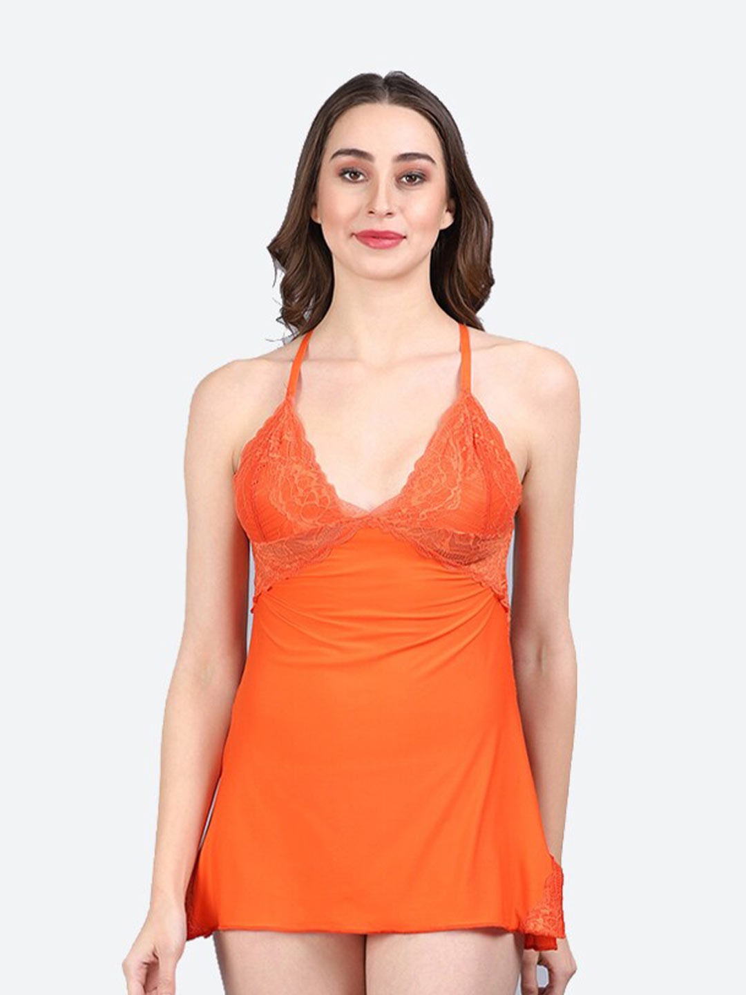 

Fleurt Shoulder Straps Lace Baby Doll & Briefs, Orange