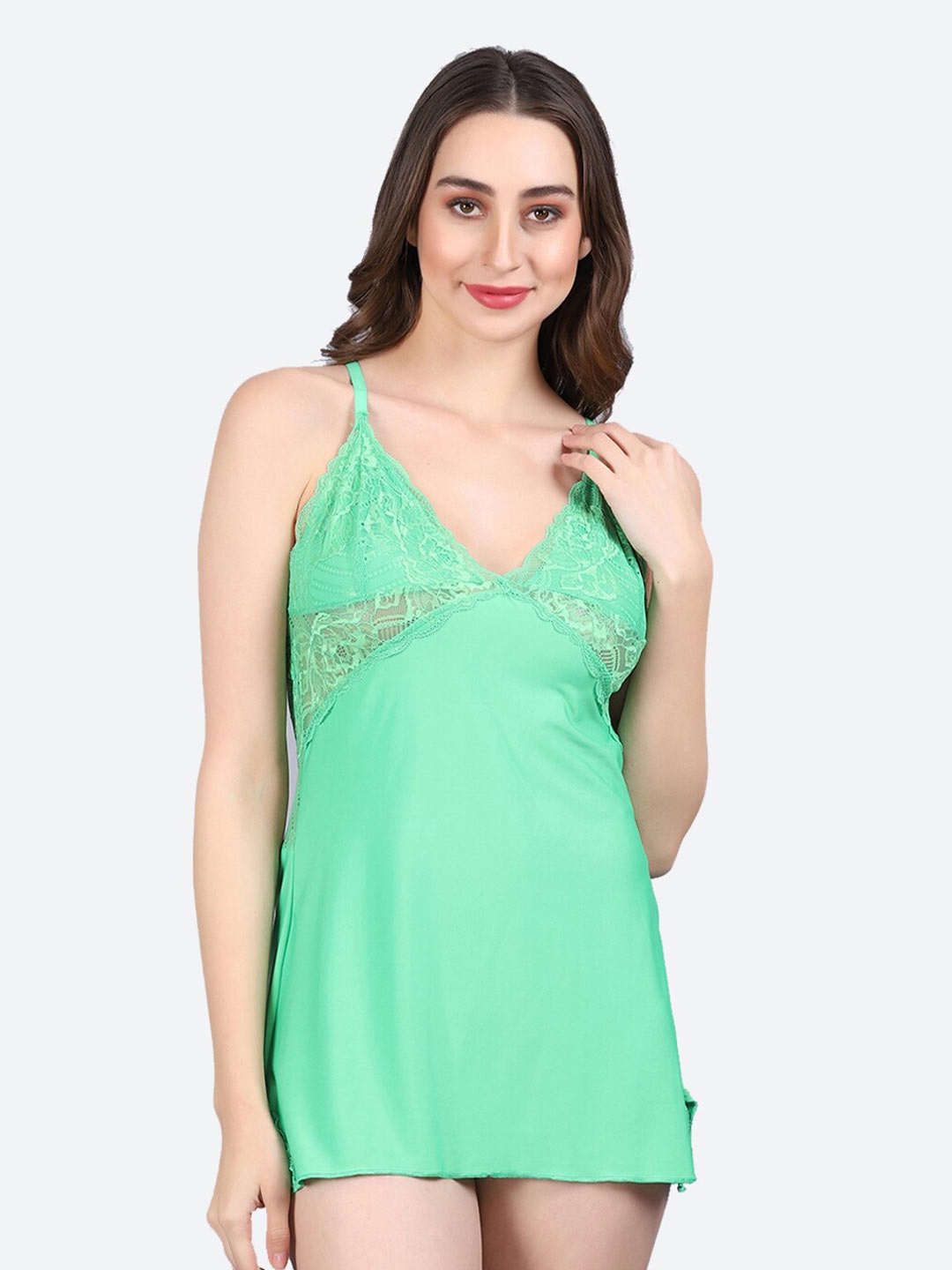 

Fleurt Shoulder Straps Lace Detail Baby Doll, Sea green