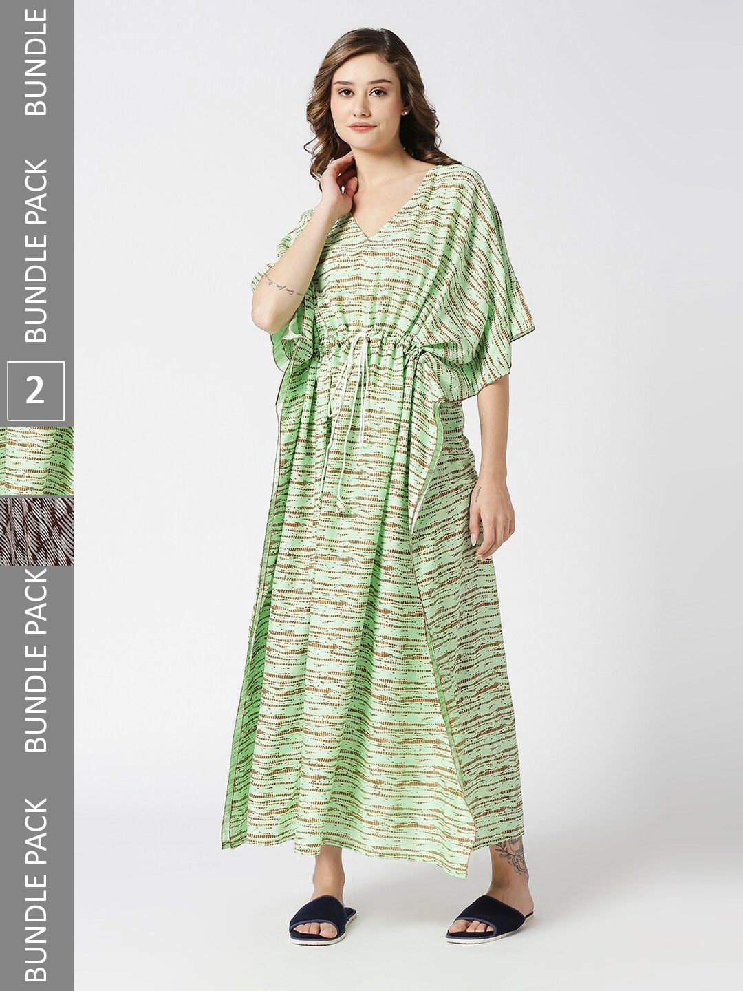 

Pretty Awesome Pack Of 2 Abstract Printed Maxi Kaftan Nightdress, Green