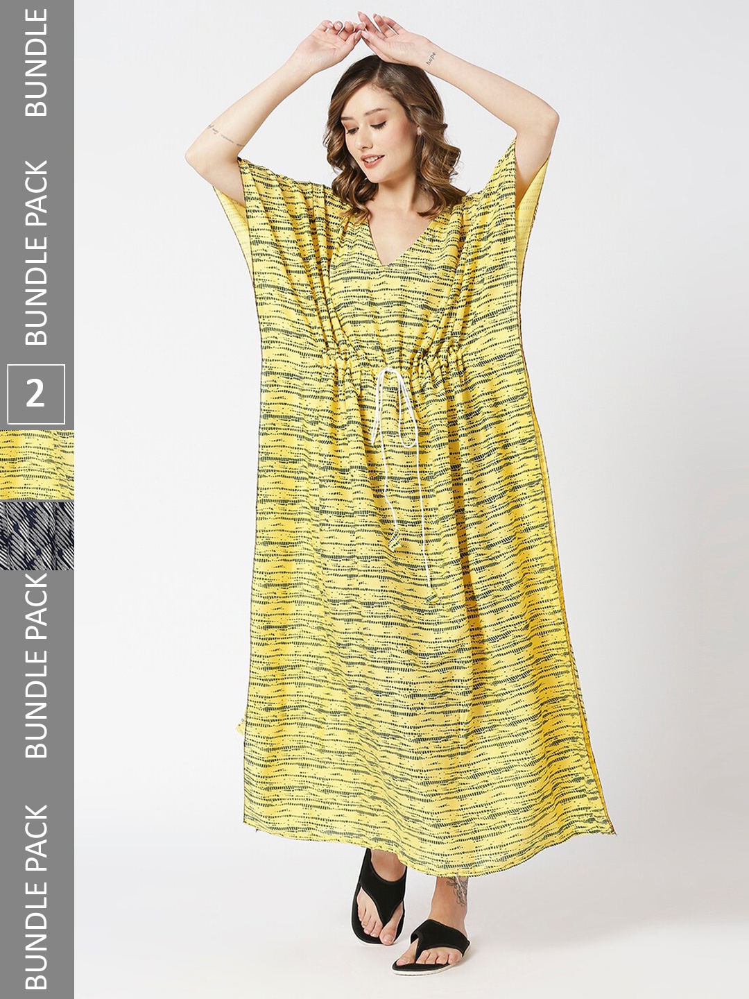 

Pretty Awesome Pack Of 2 Abstract Printed Maxi Kaftan Nightdress, Yellow