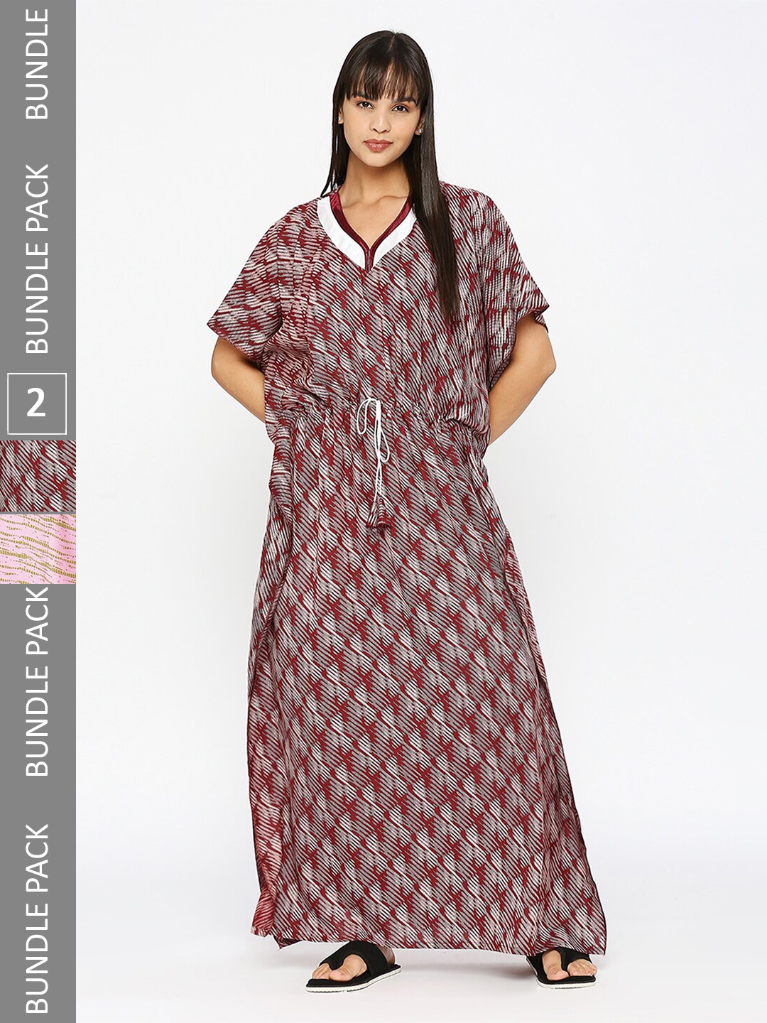 

Pretty Awesome Pack Of 2 Abstract Printed Maxi Kaftan Nightdress, Pink