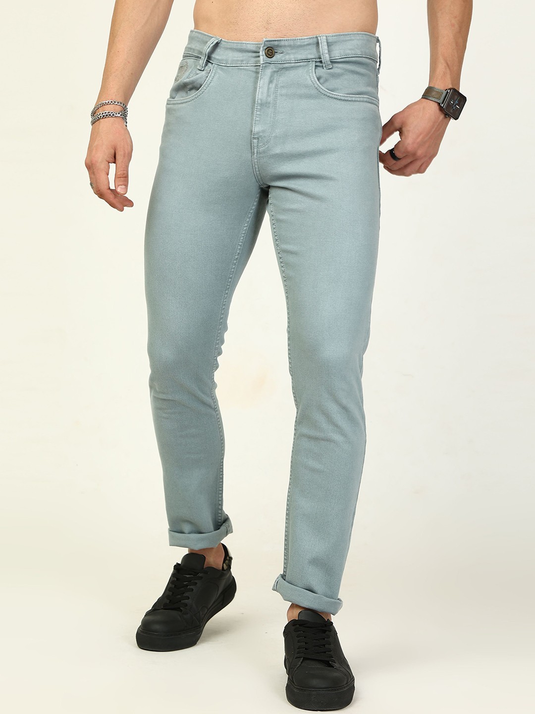 

Jean Cafe Men Slim Fit Mid-Rise Pure Cotton Jeans, Grey