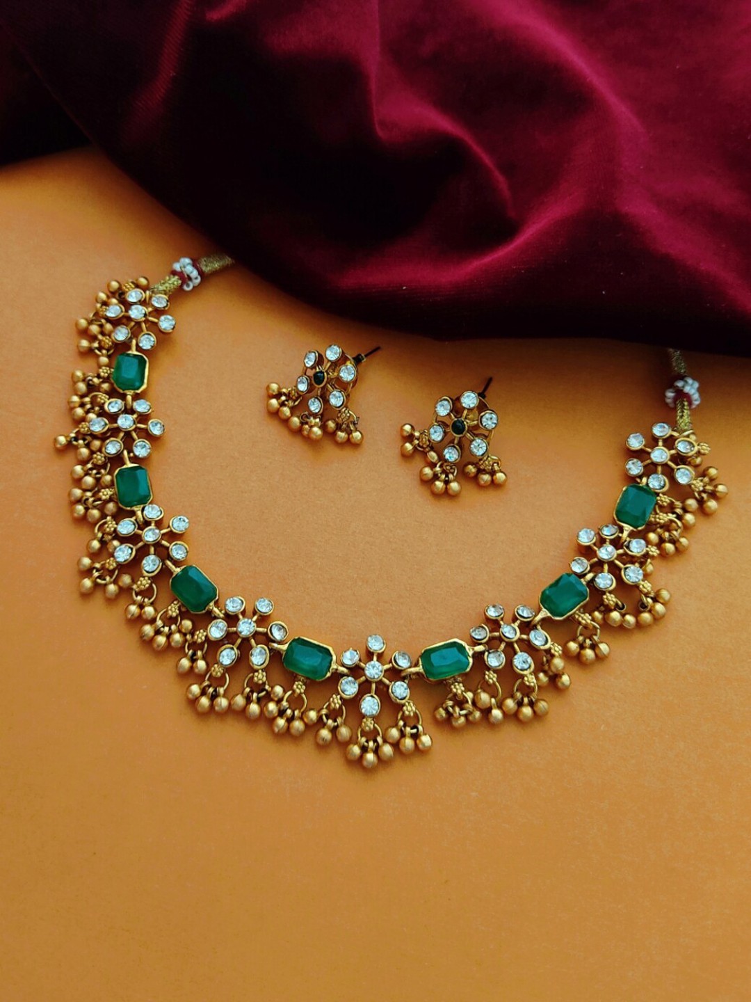 

Pihtara Jewels Gold-Plated AD-Studded & Beaded Jewellery Set