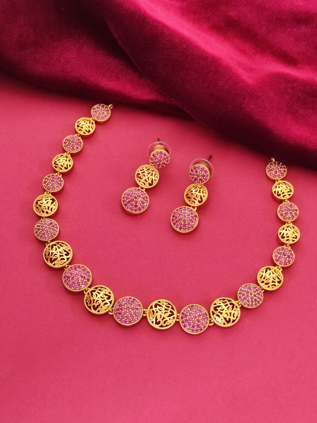 

Pihtara Jewels Gold-Plated & Stone-Studded Jewellery Set