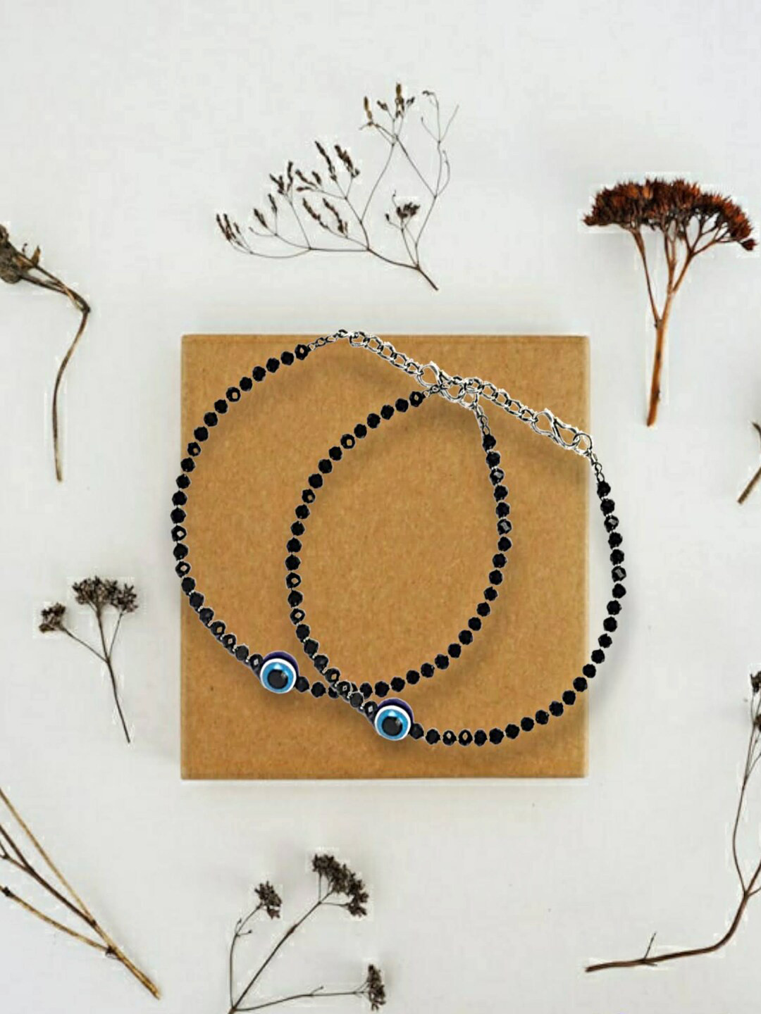 

Proplady Set of 2 Silver-Plated Evil Eye Beads Bracelet