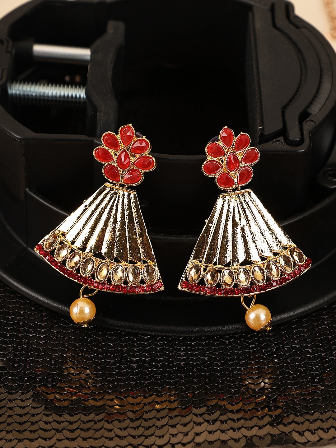 

ANIKAS CREATION Gold Plated Triangular Shape Stone Jhumkas