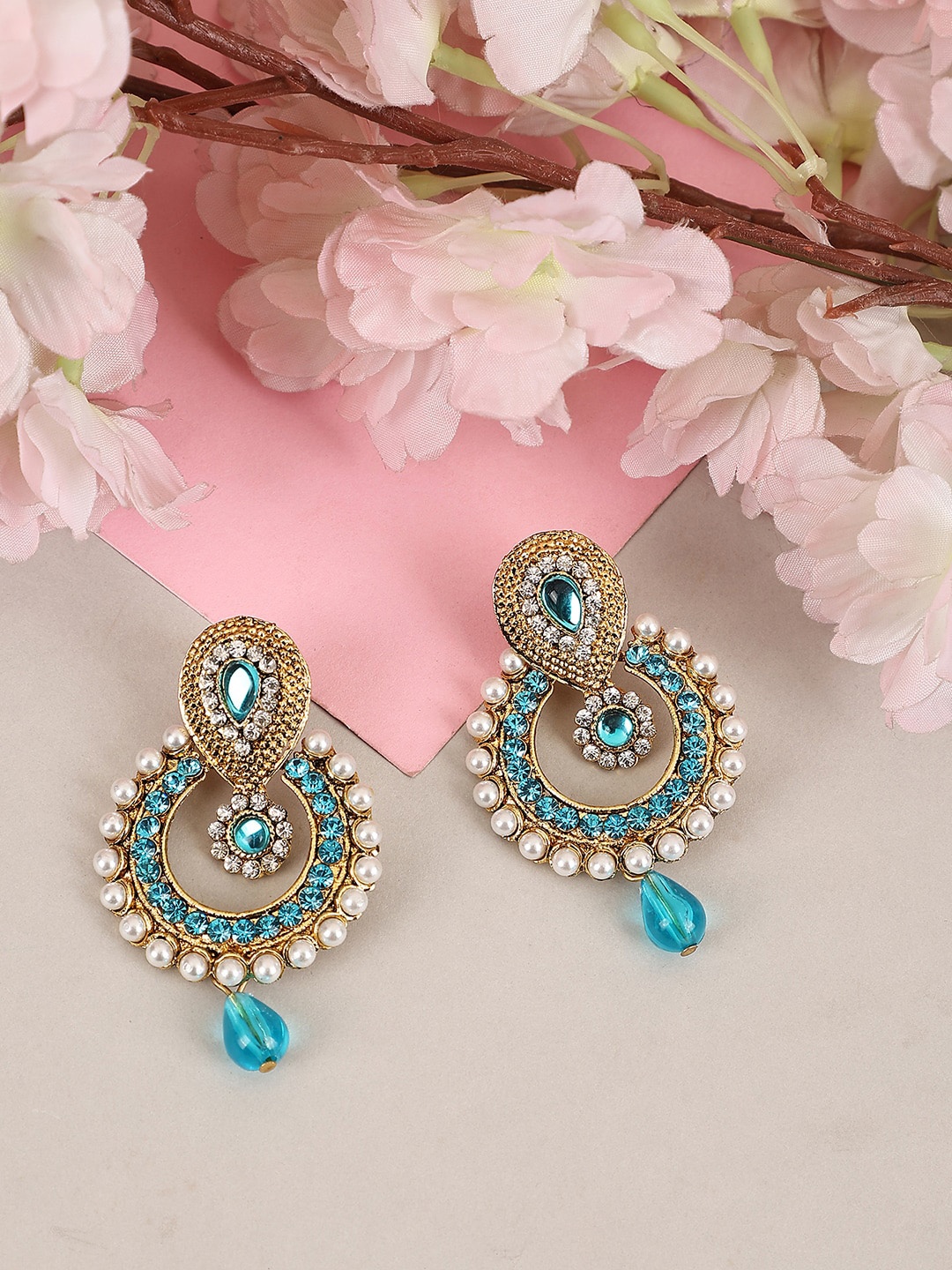 

ANIKAS CREATION Gold-Plated Contemporary Chandbalis Earrings