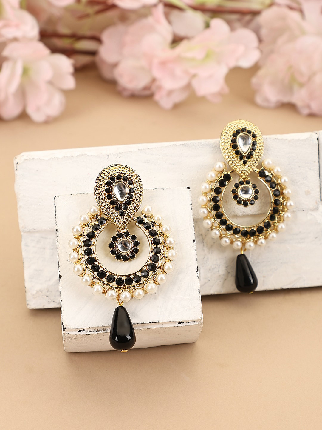 

ANIKAS CREATION Gold-Plated Contemporary Chandbalis Earrings