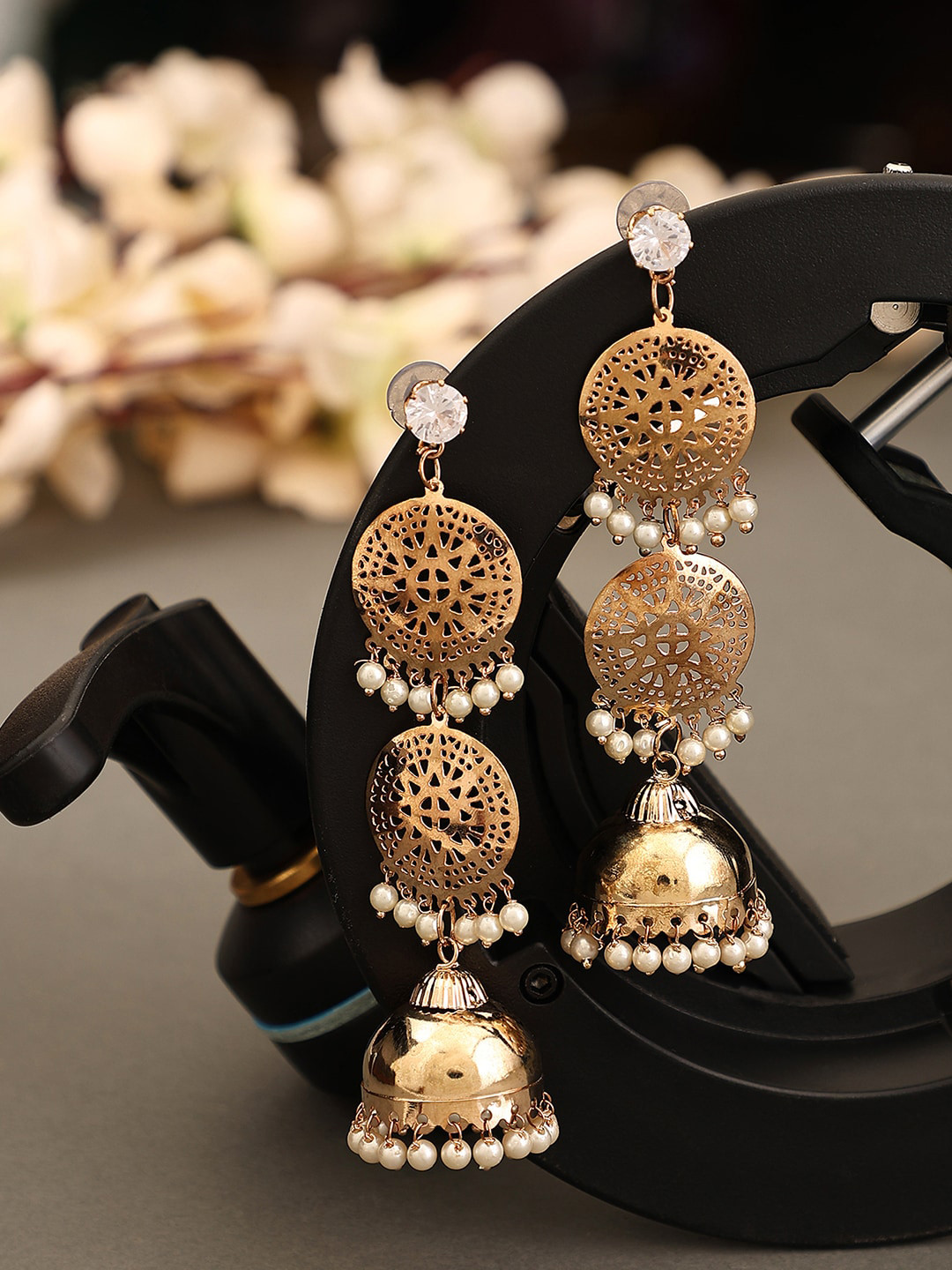

ANIKAS CREATION Gold Plated Dome Shaped Beaded Jhumkas